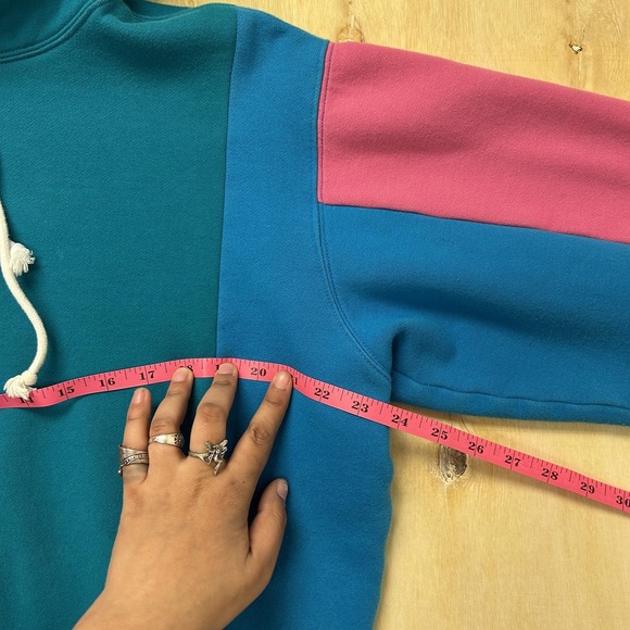 Teddy Fresh Hoodie Mens Large Multicolor Fleece Pullover Colorblock Sweatshirt - Picture 4 of 9